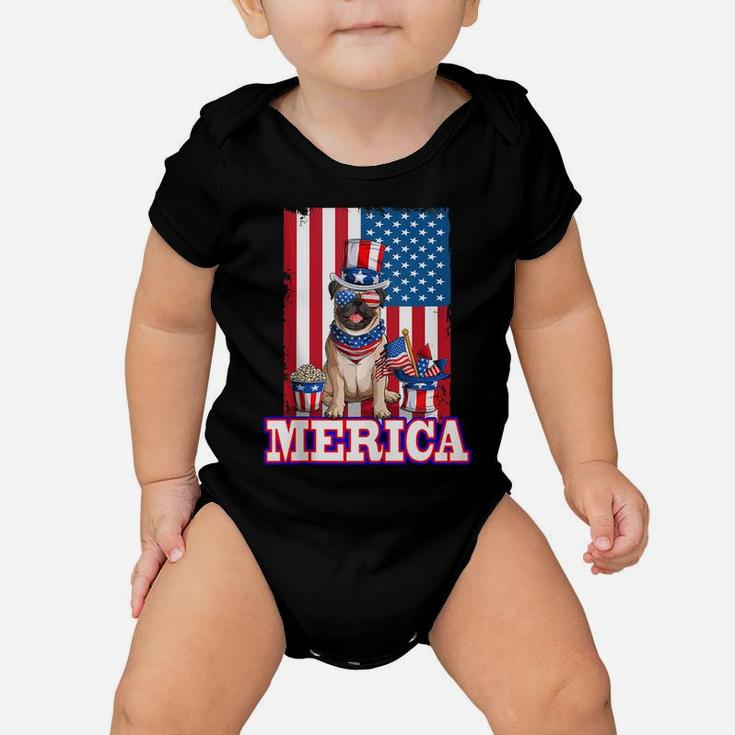 Pug Dad Mom 4Th Of July American Flag Merica Dog Baby Onesie