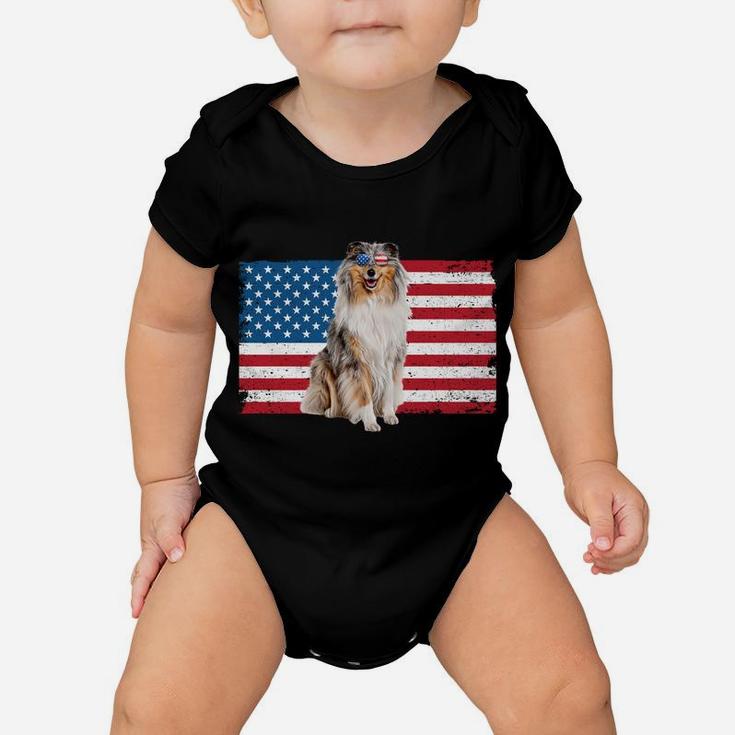 Rough Collie Dad American Flag Collie Dog Lover Owner Funny Sweatshirt Baby Onesie
