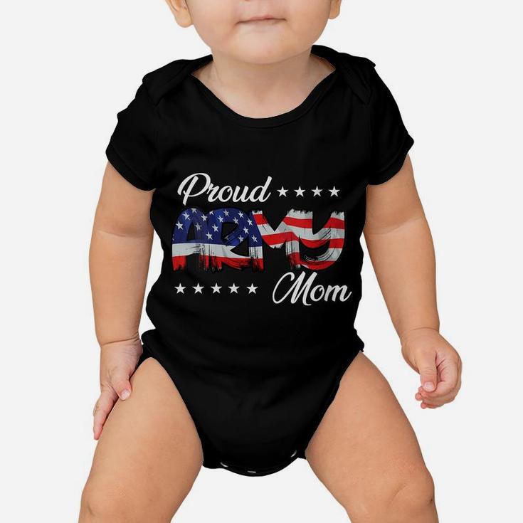 Womens American Flag Bold Proud Army Mom Baby Onesie