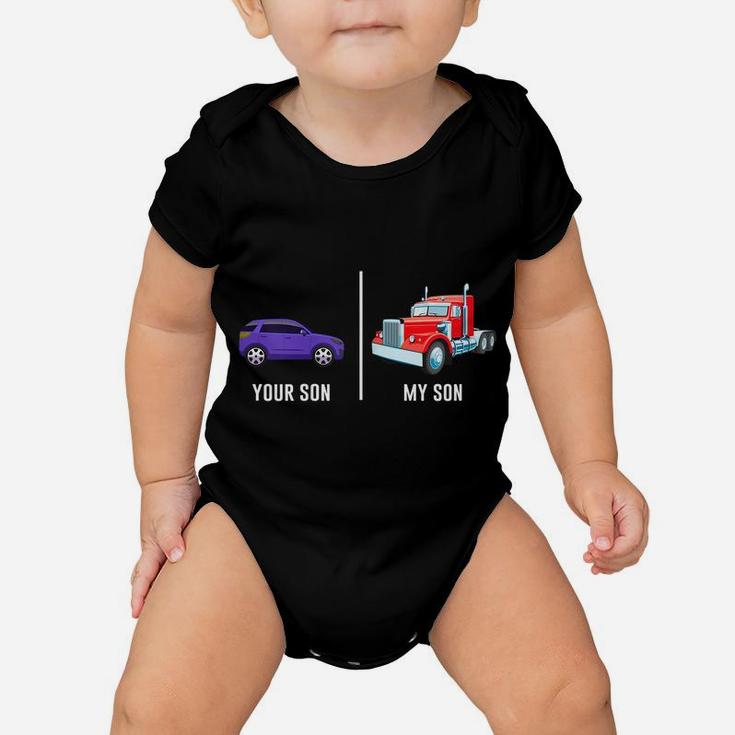 Womens Funny Truck Driver Mom My Son Trucker Proud Mother Gift Baby Onesie