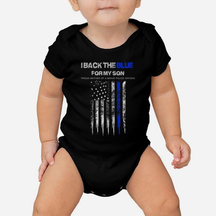 Womens I Back The Blue For My Son Thin Blue Line Police Mom Baby Onesie