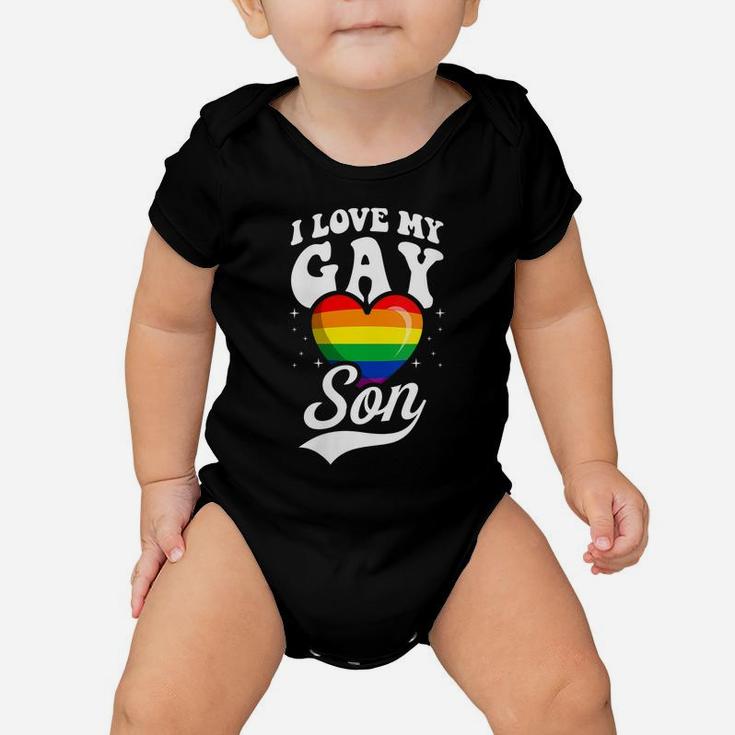 Womens I Love My Gay Son Cute Lgbtq Proud Mom Dad Parent Ally Heart Baby Onesie