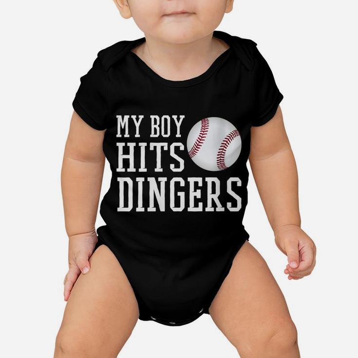 Womens My Boy Hits Dingers Proud Baseball Mom & Dad I Hit Dingers Baby Onesie