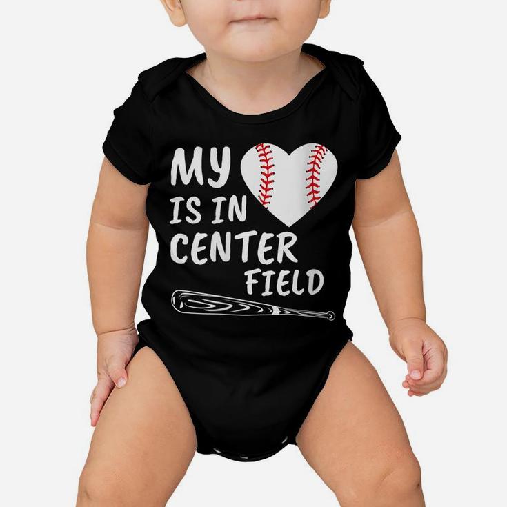 Womens My Heart Is In Center Field Baseball Bat Proud Mom Dad Gift Baby Onesie