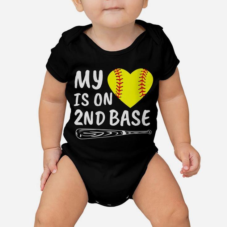 Womens My Heart Is On 2Nd Base Softball Bat Proud Mom Dad Gift Baby Onesie