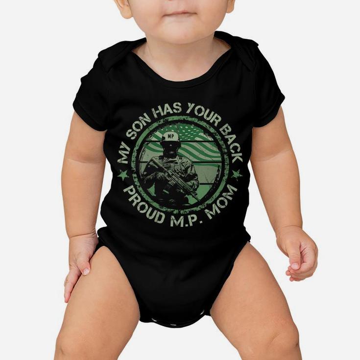 Womens My Son Has Your Back Proud Military Police Mom Thin Mp Line Baby Onesie