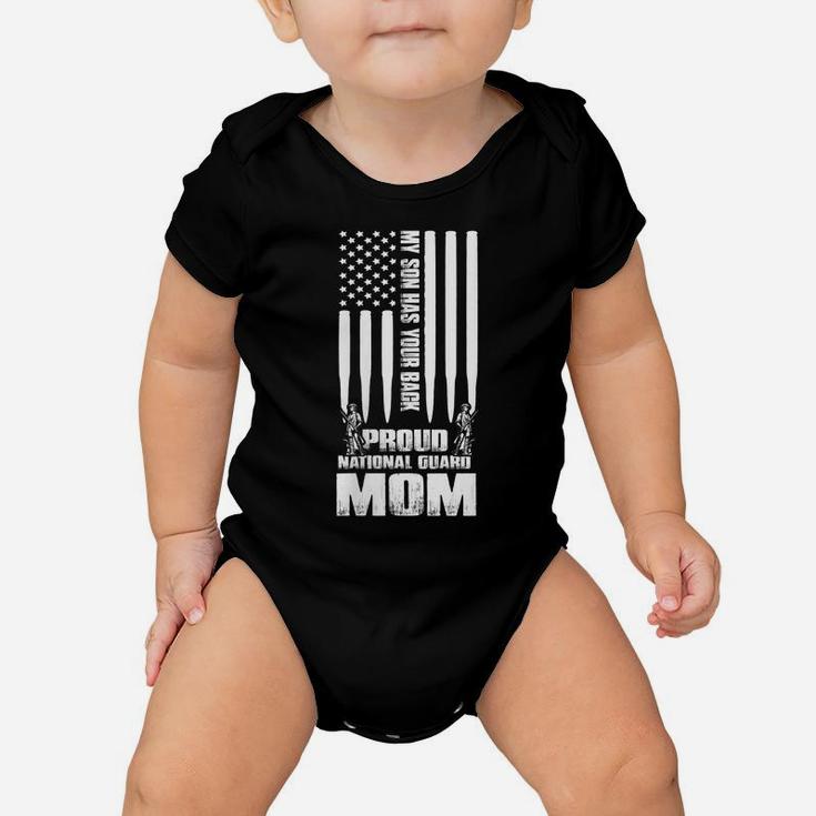 Womens My Son Has Your Back Proud National Guard Mom Army Mom Baby Onesie
