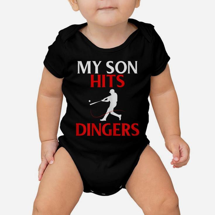 Womens My Son Hits Dingers Proud Mom Baseball Game Fans Funny Baby Onesie