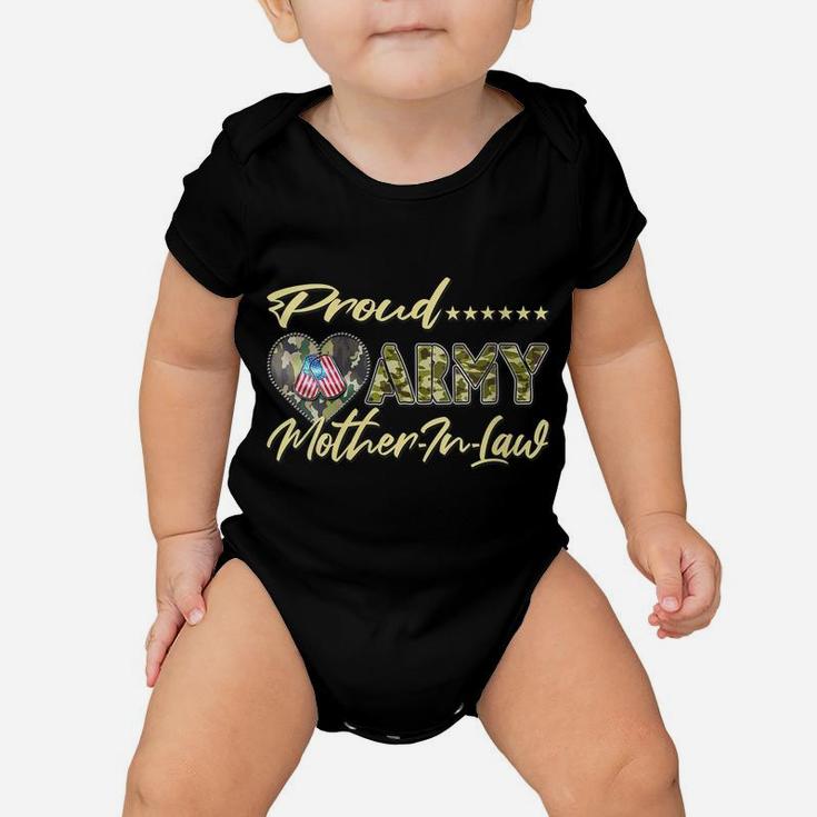Womens Proud Army Mother-In-Law Us Flag Dog Tag Military Mom Family Baby Onesie