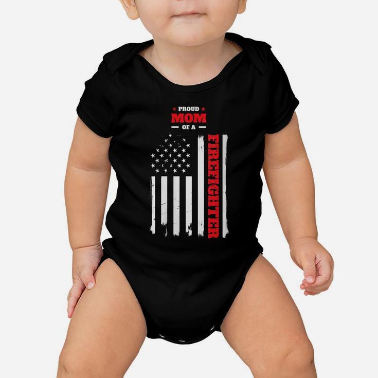 Womens Proud Mom Of A Firefighter Distressed American Flag Design Baby Onesie