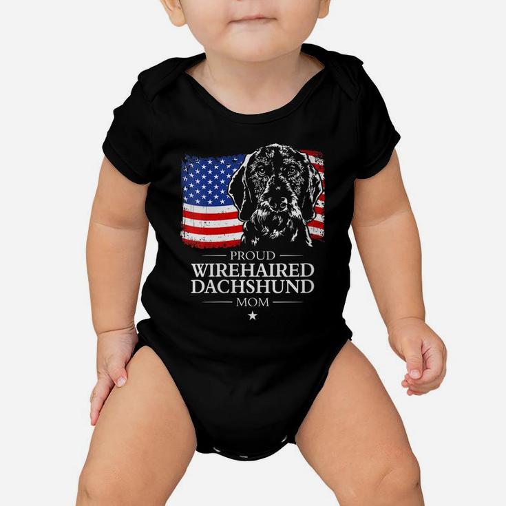 Womens Proud Wirehaired Dachshund Mom American Flag Patriotic Dog Baby Onesie
