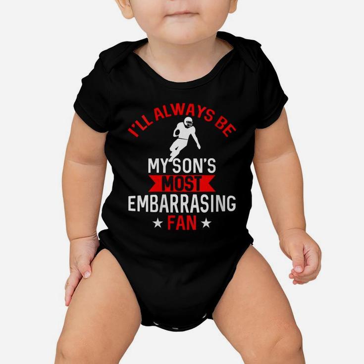 Womens Son's Most Embarrassing Fan Proud Mom Football Running Back Baby Onesie