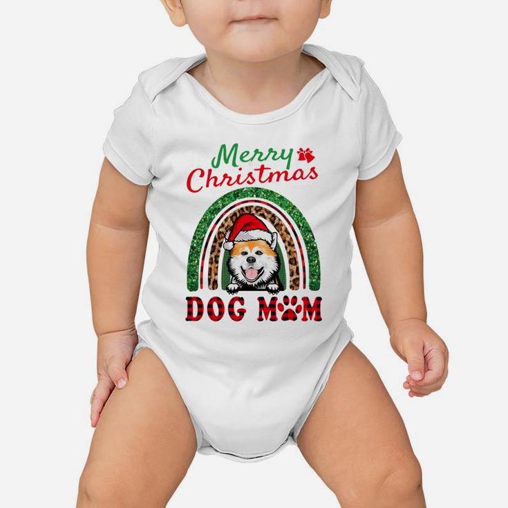 Akita Inu Santa Dog Mom Boho Rainbow Funny Christmas Baby Onesie