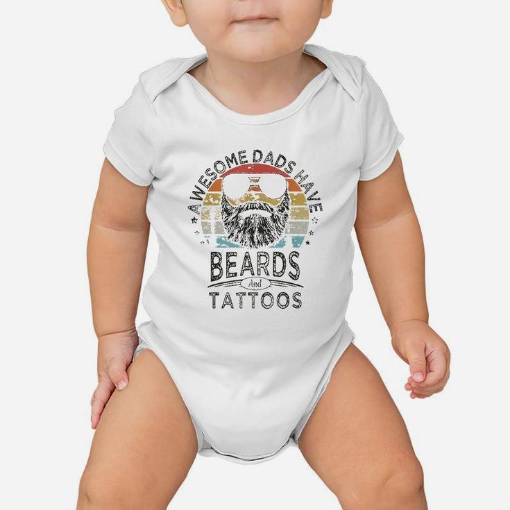 Awesome Dads Have Beards And Tattoos  Funny Bearded Dad Baby Onesie