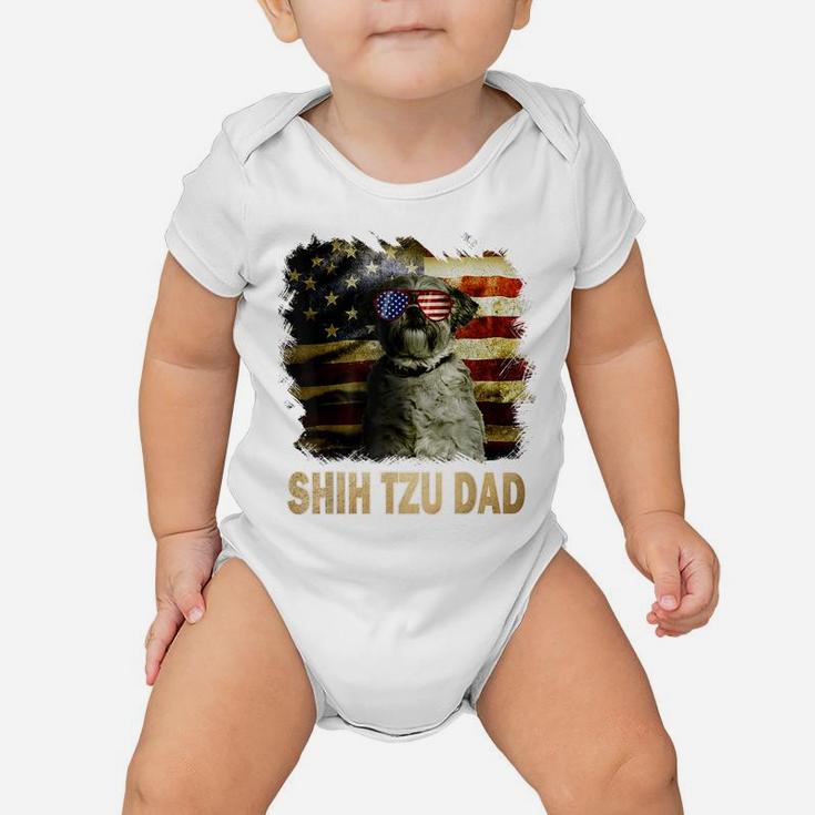 Best Shih Tzu Dad Ever American Flag 4Th Of July Dog Lover Baby Onesie