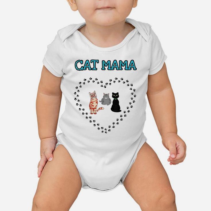 Cat Mama Heart Three Cats Lovers Girls Womens Novelty Gift Baby Onesie