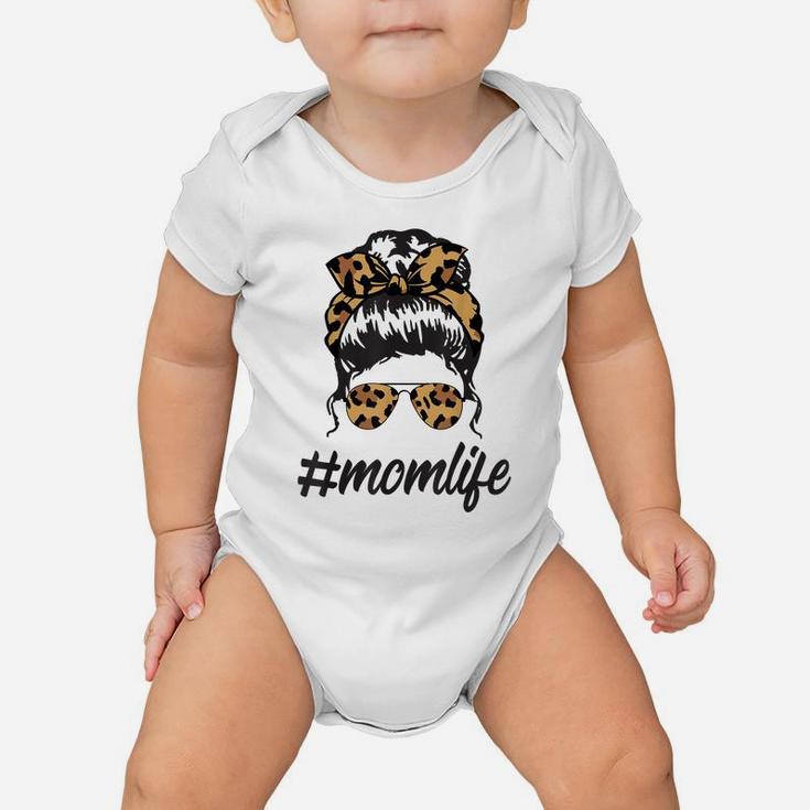 Classy Mom Life With Leopard Pattern Shades & Cool Messy Bun Baby Onesie