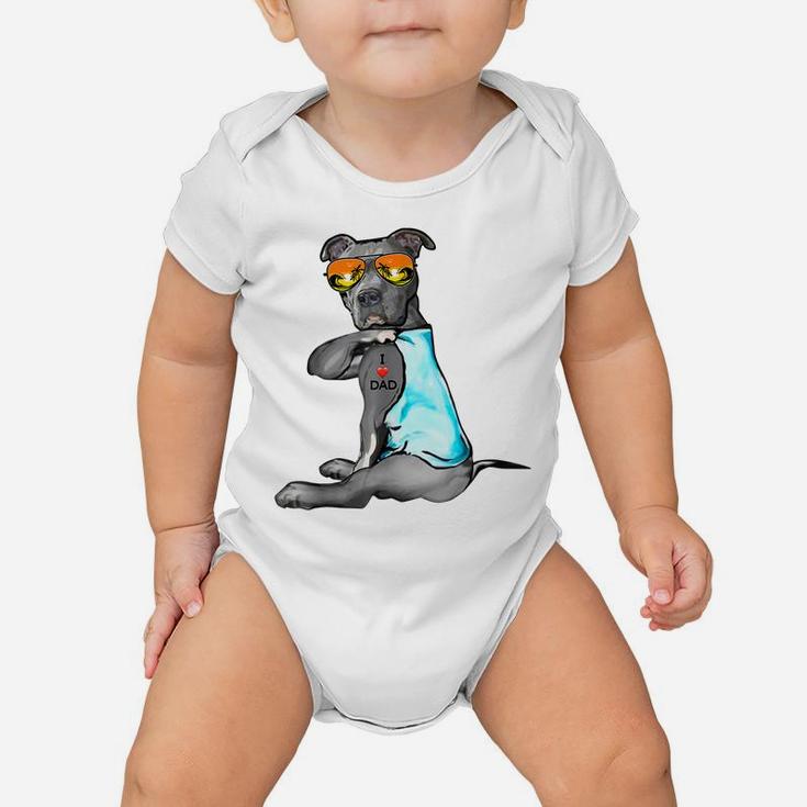 Funny Dog Pitbull I Love Dad Tattoo Glasses Fathers Day Gift Baby Onesie