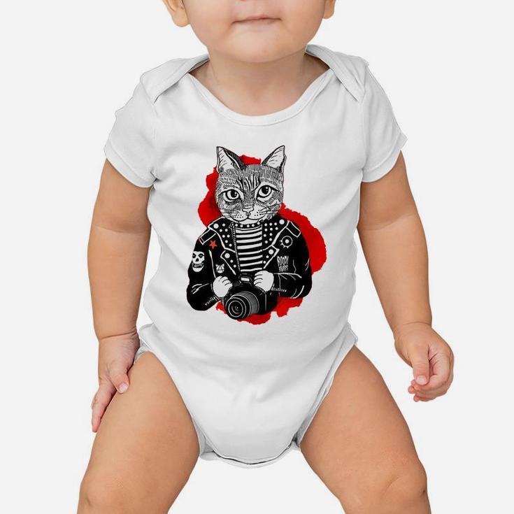 Punk Rock Cat Print For Cat Lovers - Dad's Mom's Gift Tee Baby Onesie