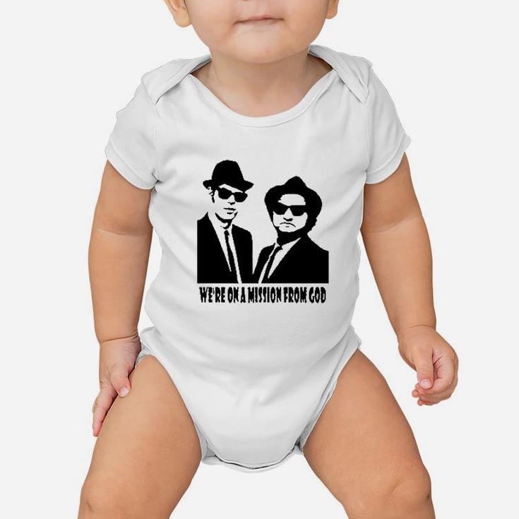 The Blues Brothers Inspired T  We Are On A Mission From God Baby Onesie