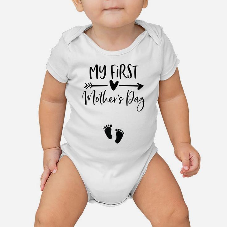 Womens My First Mothers Day Pregnancy Announcement Shirt Mom To Be Baby Onesie