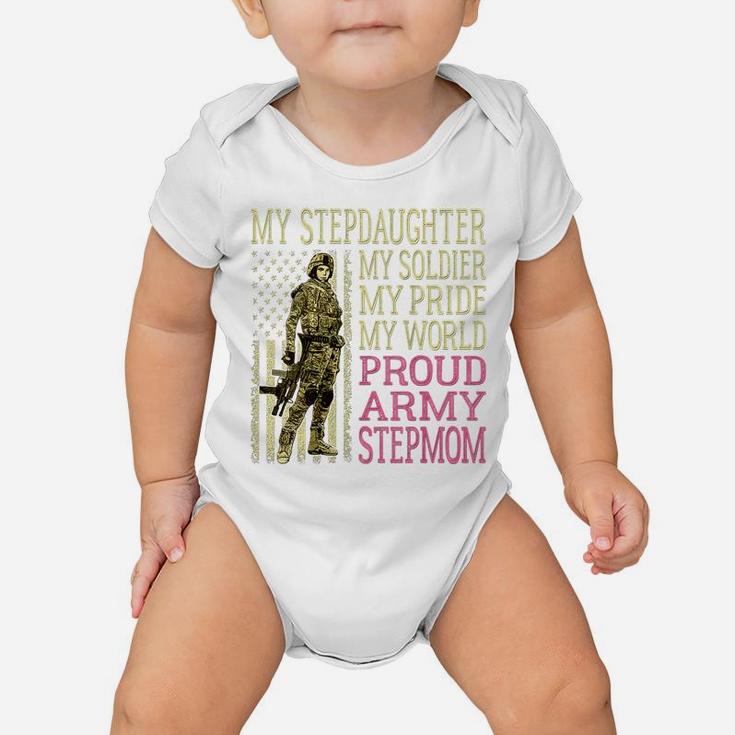 Womens My Stepdaughter My Soldier Hero Proud Army Stepmom Mom Gift Baby Onesie